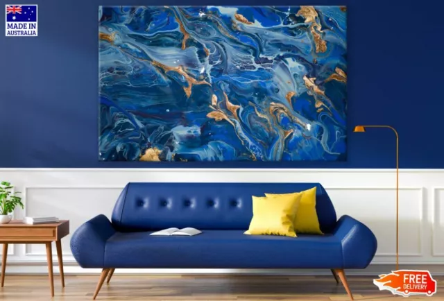 Blue Gold Abstract Granite Design Canvas Collection Home Decor Wall Print Art