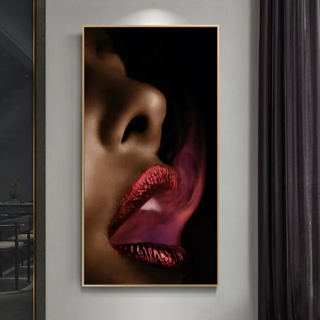 Smoking Woman Sexy Red Lips Canvas Painting Wall Art Women Mouth Posters Prints