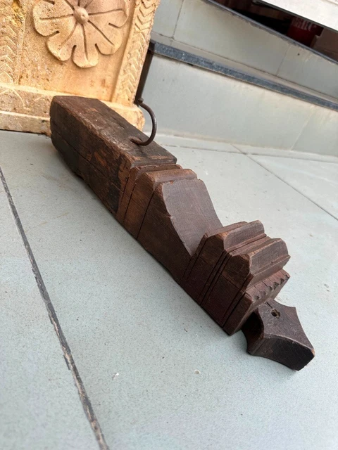 Old Antique Indian Handcrafted Wooden Flower Design Wall Hanging Hanger Hook