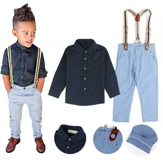 Set camicia formale matrimonio bambini tuta top + sospensione + pantaloni abiti/
