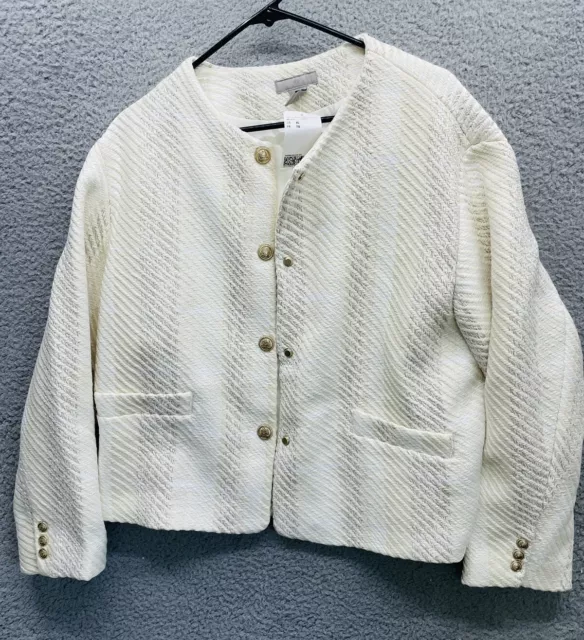 🔥 H&M • Boucle • Woven Texture Cropped Jacket • Metal Button • Women’s Sz XL