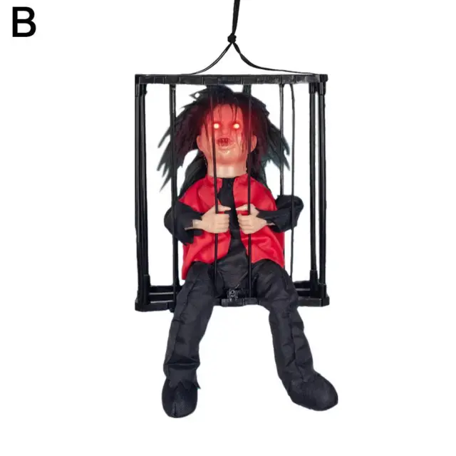 B Cage Ghost Halloween Hanging Decor Yelling Scary Animated Prisoner Ghost To O3