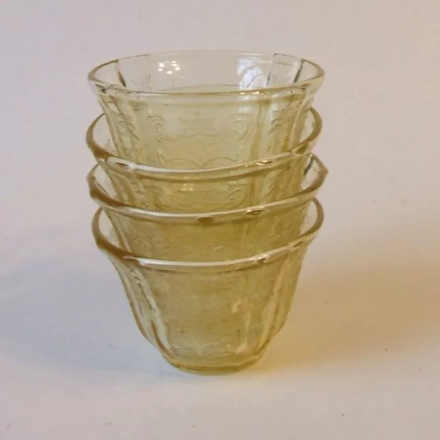 Federal Madrid Amber Yellow Depression Glass 4 Jello Molds Custard Pudding Cups