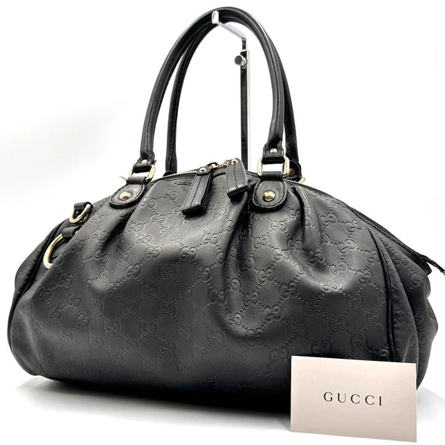 Gucci GG Ssima Abbey Line Tote Bag Leather Black G9215 Gucci GG Ssima Abbey Line Tote Bag Leather Black G9215