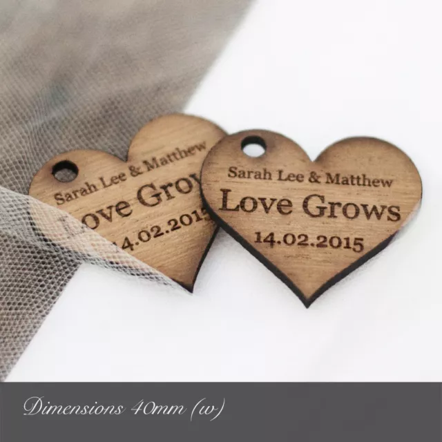 Personalised 4cm Wooden Heart Wedding Favours, for Invites or Table Decorations.