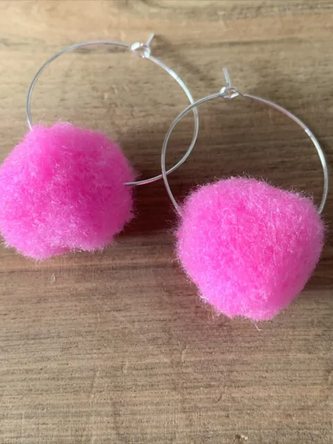 pom pom hoop earrings New With Gift Bag