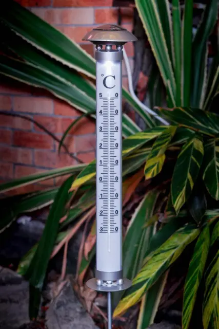 Gartenthermometer XXL LED beleuchtet Garten Außenthermometer Solar Thermometer 2