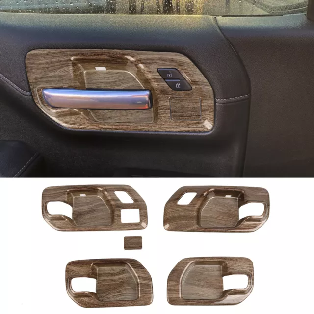 Wood Grain Interior Door Handle Bowl Panel Cover Trim For Chevy Silverado 19-22