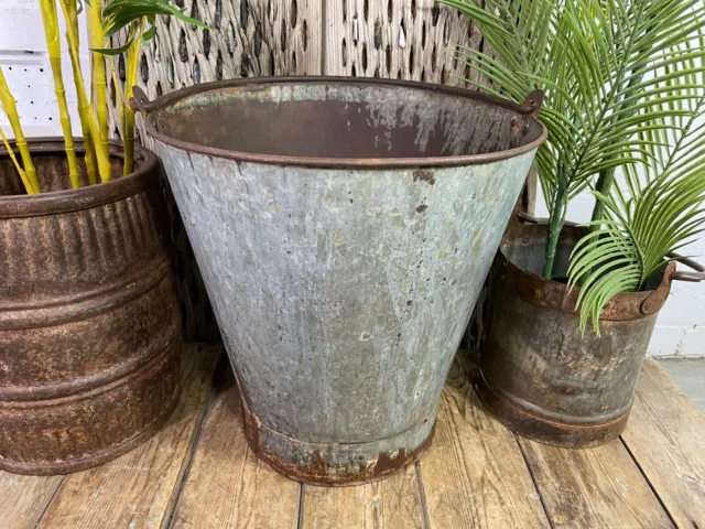 Xl Large Vintage Reclaimed Galvanised Riveted Metal Bucket Garden Planter Tub