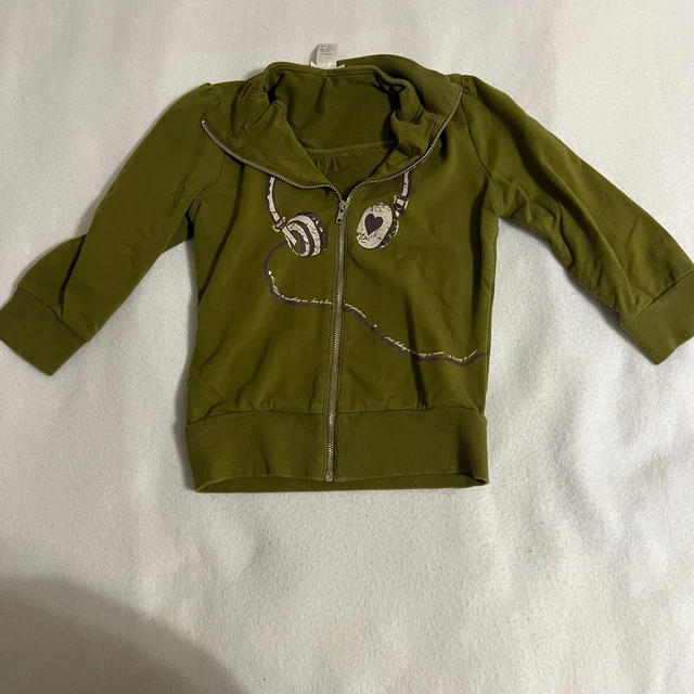 Forever 21 Juniors Full Zip Jacket Sz S Green Headphones Studded Lightweight EUC