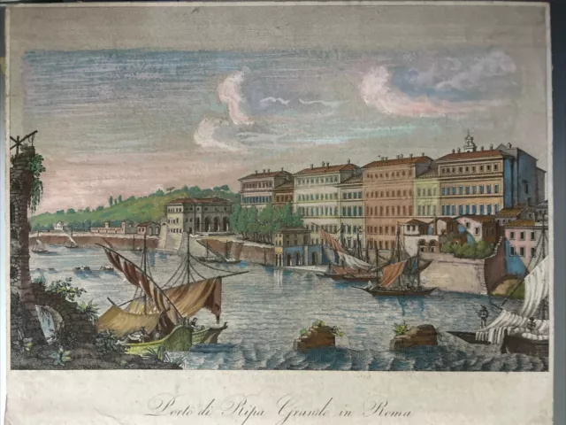 Porto di Ripa Grande   ROMA acquaforte originale Attilio Zuccagni Orlandini 1845 2