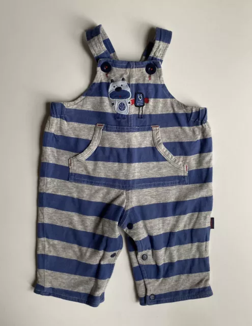 Pumpkin Patch baby boy size 0-3 months blue grey stripe overalls one-piece, VGUC