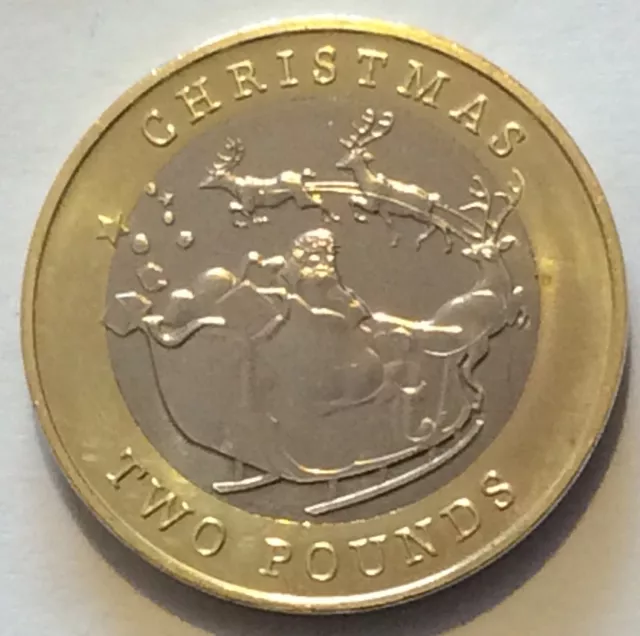 2020 Gibraltar £2 Two Pound Coin Christmas coin, Santa, Sleigh & Reindeer