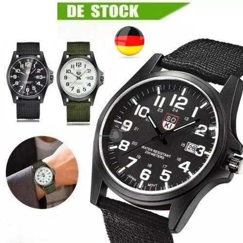 Neu Armbanduhr Militär Herren Armee Stoff-Uhrenband Schwarz Quarz Watch Sport