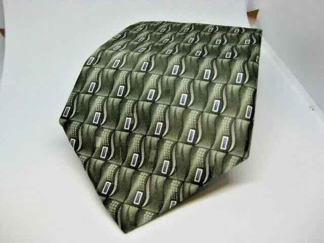 Stafford Designer 100% Silk Tie Dress Work green gray blue geometric neck wear