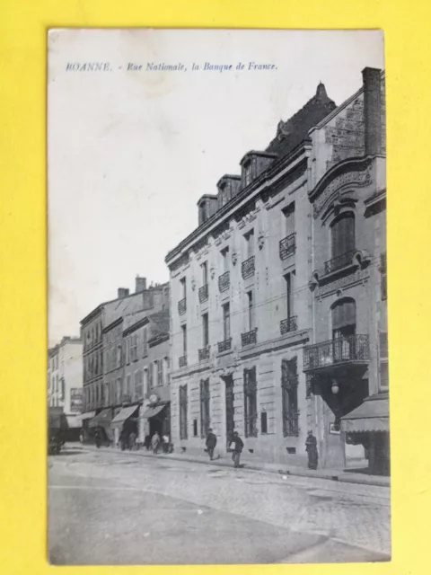 cpa Ecrite en 1912 ROANNE (Loire) Rue NATIONALE, La BANQUE de FRANCE