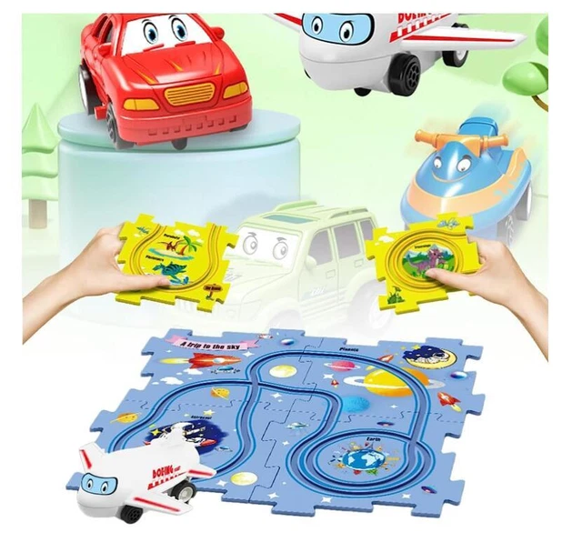 Children's Educational Puzzle Track Car Play Set DIY Assembling Electric Trolley