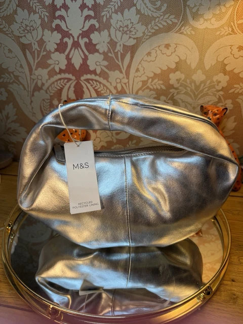 Silver Skirt Marks And Spencer M&S PER UNA Silver Metallic Satin Swishy Lined Ruffle Long Skirt - Foto 3