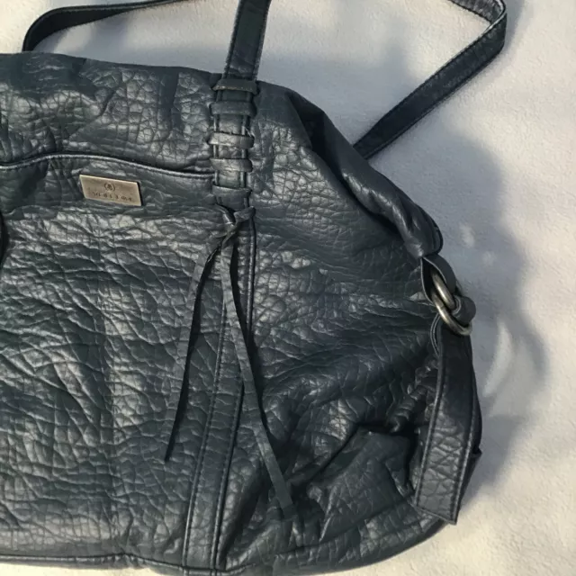 Women's Volcom Blue Leather Off Duty Bag Handbag Purse 12" x 17" Zipper 3
