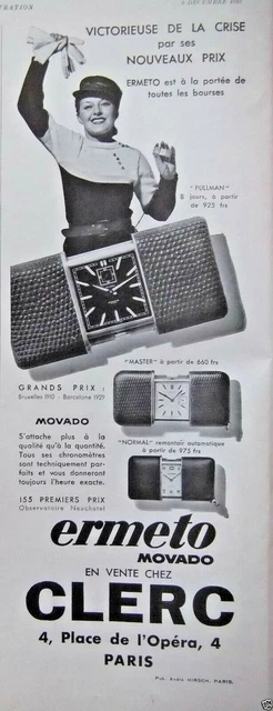 Publicité De Presse 1933 Ermeto Movado A Portée De Toutes Les Bourses