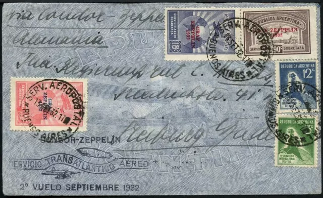 Zeppelin 1932 Argentinien 6. SAF Brief 384-386 Buenos Aires Freiburg 179 / 2037