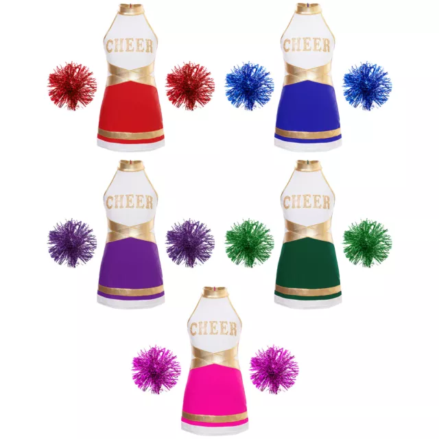 Kids Girls Cheerleading Outfit Halloween Cheerleader Outfit Dance Dress Up 3