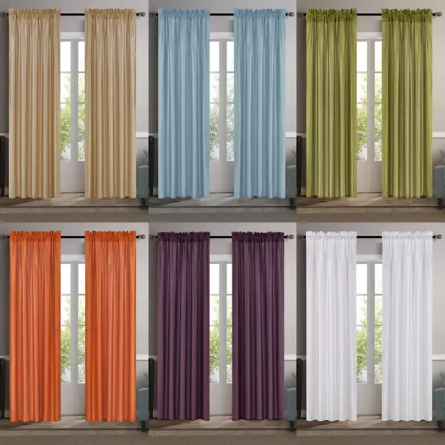 SOLID Window Curtain Fabric UNLINED Rod Pocket Lightweight 2 PC MR2