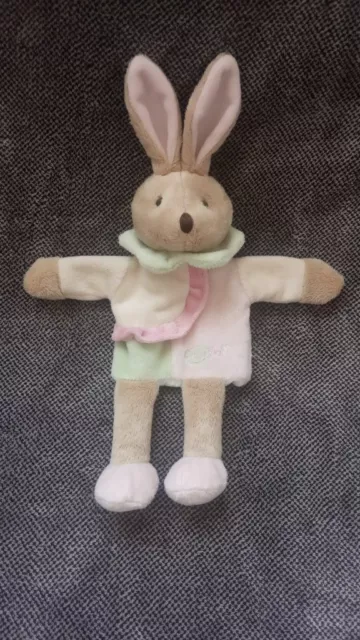doudou marionnette lapin marron beige rose vert baby nat'