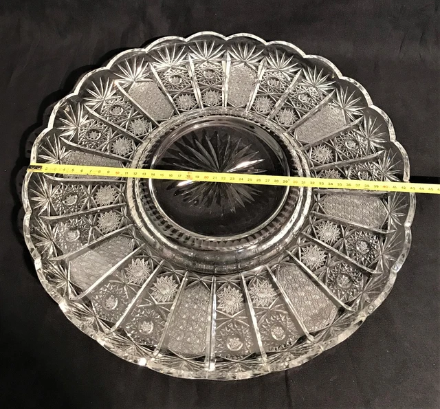 Grand Plat Ancien En Cristal Art Vanne France - Centre De Table Vintage