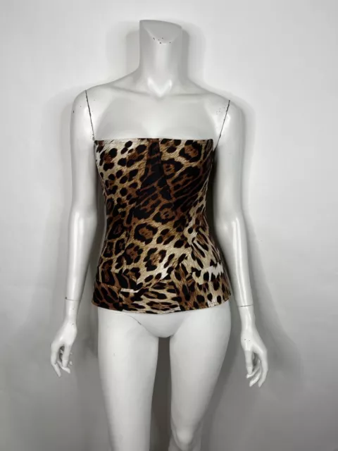 Vtg Roberto Cavalli For H&M Leopard Print Silk Corset Top Us8