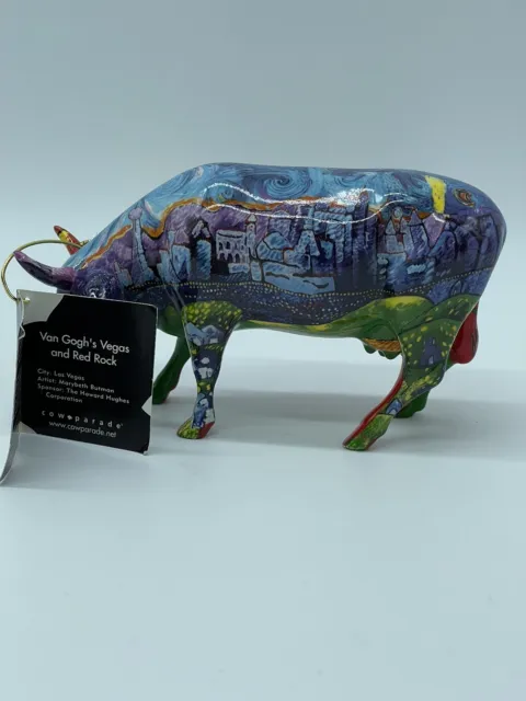 Cow Parade Retired Van Gogh's Vegas & Red Rock #7329 Cow Figurine- RARE W/T Art