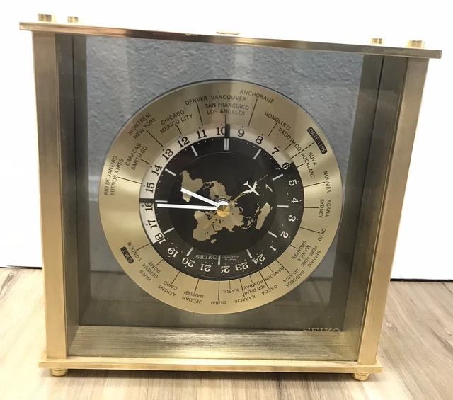 SEIKO QUARTZ WORLD Time Clock Airplane Second Hand Desk Mantle Table