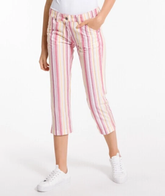 Pantalon 3/4 Lacoste Coton à Rayures Blanc Rose Jaune T.40 NEUF+ETQ