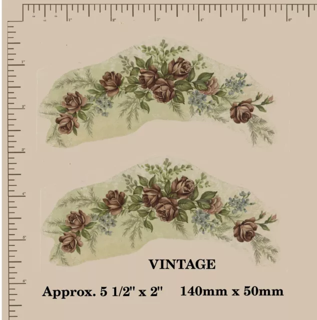 2 x Ceramic decals Decoupage ROSES Floral Swag Flower VINTAGE 5 1/2" x 2" B127