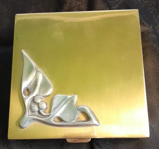 Vintage Brass And Pewter Trinket Box 6 X 6 X 2 W/Spray Lining