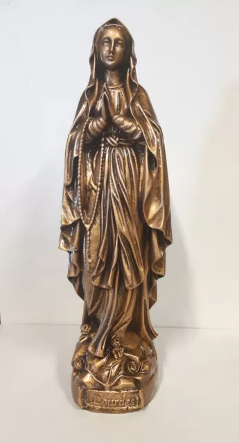 Statue Der Madonna von Lourdes CM 60 IN Harz Anstand Bronze Antiqued