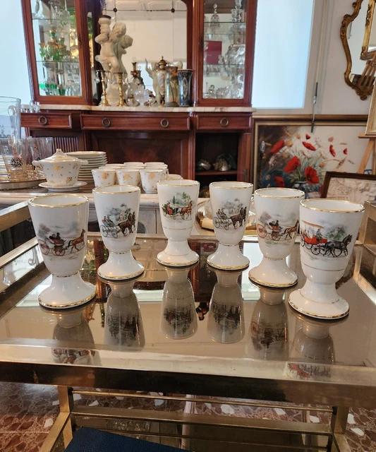 Lot De 4 Mazagrans Porcelaine De Paris - Décor Calèches - Multicouleur - Occasion