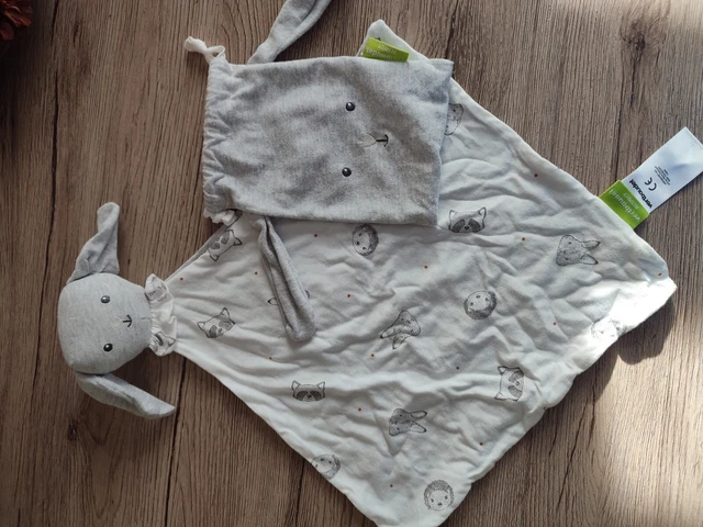 Doudou Plat Lapin gris Blanc motifs animaux  HERISSON RATON Vertbaudet bio