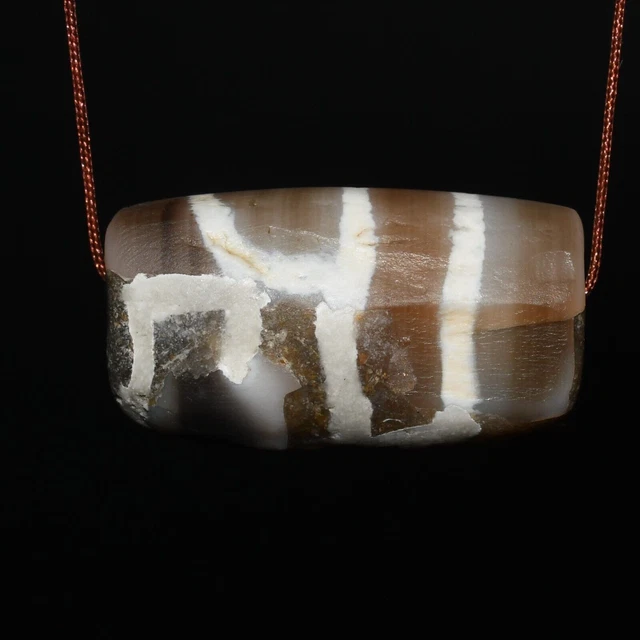 Big Ancient Tibetan Longevity Phum Dzi  Etched Agate Bead with minor Repair
