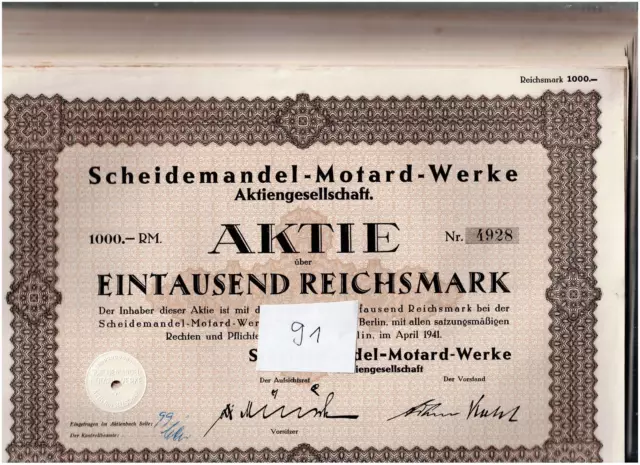 Händler-Lot 91 Scheidemandel-Motard-Werke AG, Berlin 1941, 1000 RM