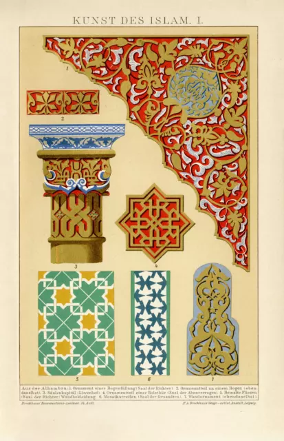 Kunst des Islam Ornamente historische Bildtafel Chromolithographie ca. 1892