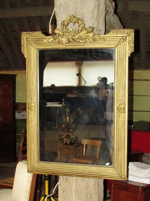 Grand Miroir Ancien En Bois Doré - 130x91cm - Très Bon état Occasion