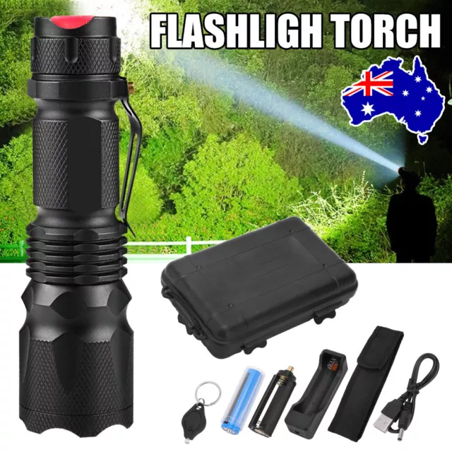 90000LM LED Flashlight Rechargeable Electric Torch Zoomable 5 Mode Camping Light