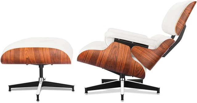 Mid Century Lounge Chair and Ottoman, Modern Chair Classic Design, Top White Gra