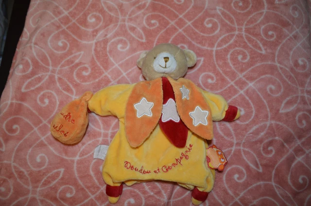 Doudou Et Compagnie Ours Jaune Orange Marionnette Poudre D Etoiles