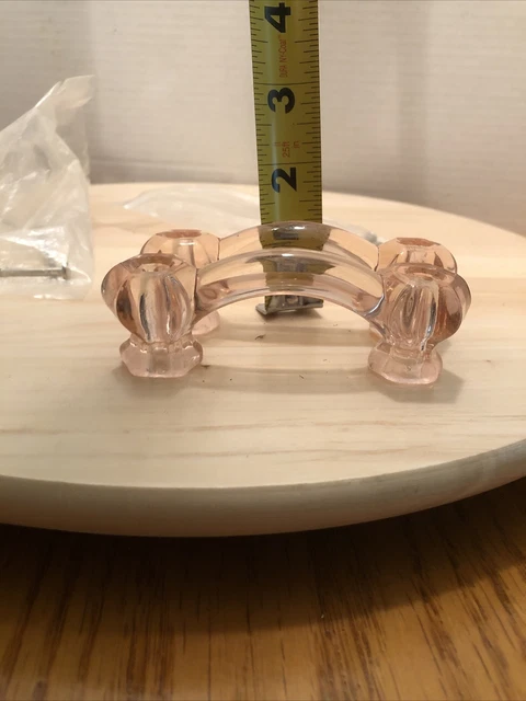 2 Vintage Pink Glass Dresser Drawer Cabinet Pulls Handles Furniture Hardware 3
