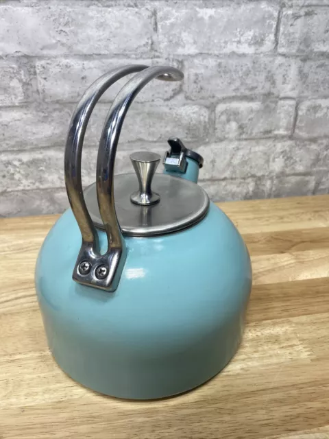 Kate Spade Lenox Turquoise Whistling Tea Kettle Whistle While You Work EUC 3