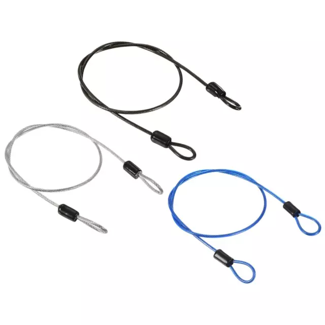 Security Cable 2.5mmx0.5m Coated Rope w Loop Transparent,Black,Blue 3Pcs