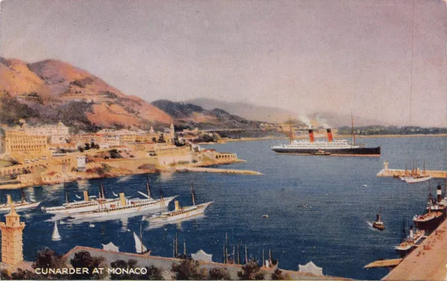 Cunarder At Monaco-British Cunard Passenger Cruise Ship Postcard