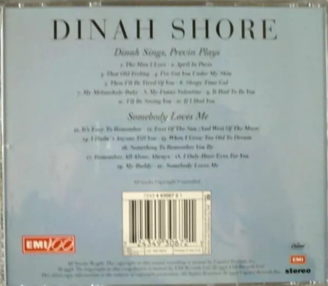 Dinah Shore - Dinah Sings, Previn Plays / Somebody Loves Me CD (1998) Audio 2